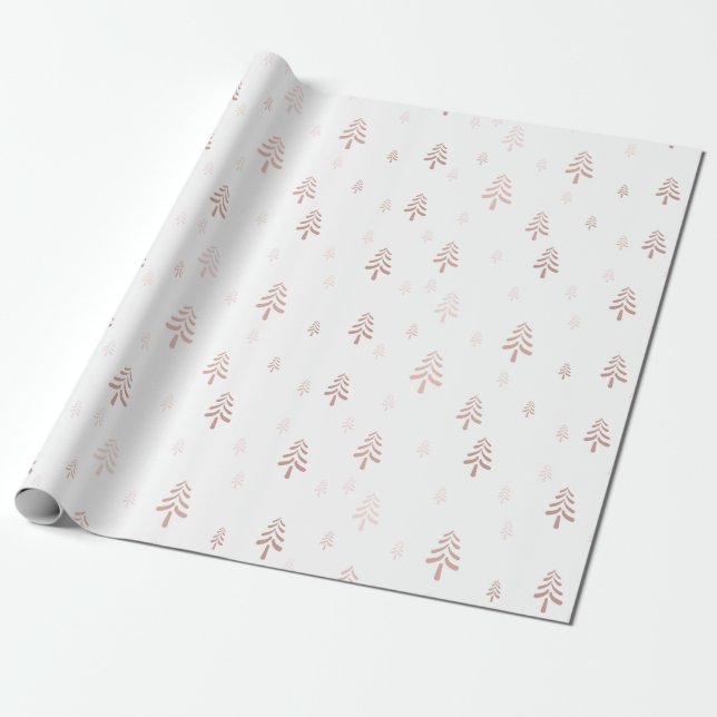 Elegant blush pink christmas trees wrapping paper (Unrolled)