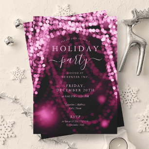 Elegant Blush Pink Company Holiday String Lights Invitation