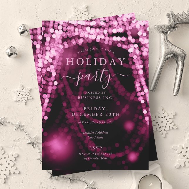 Elegant Blush Pink Company Holiday String Lights Invitation (Elegant Blush Pink Company Holiday String Lights Invitation)