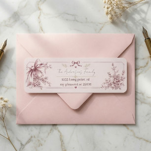 Elegant Blush Pink Coquette Bow Floral Return Address Label