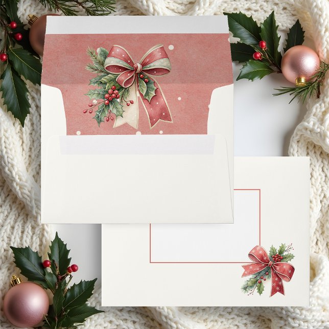 Elegant Blush Pink Coquette Bow w/Winter Greenery Envelope (Creator Uploaded)