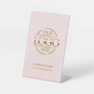 Elegant Blush Pink Corporate Company Business Logo Pedestal Sign