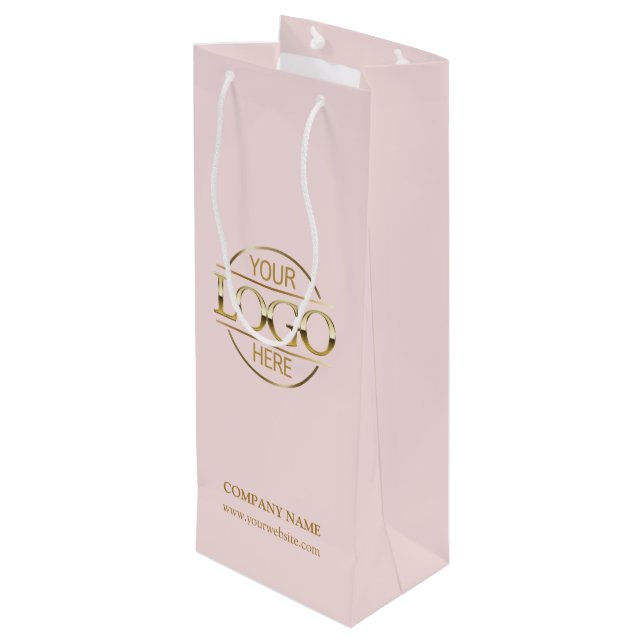Elegant Blush Pink Corporate Company Business Logo Wine Gift Bag (Back Angled)
