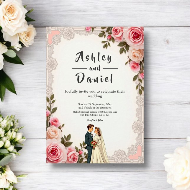 Elegant Blush Pink Couple Summer Floral Wedding Invitation (Creator Uploaded)