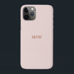 Elegant blush pink custom monogram initials chic iPhone 11 pro case<br><div class="desc">Elegant custom name monogram initials blush pink solid plain colour iPhone case. Minimalist,  simple,  modern,  stylish design.
Dusty rose customisable serif text on blush pink solid plain colour background.</div>