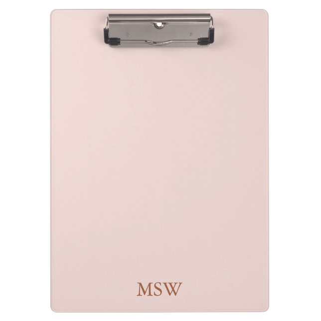 Elegant blush pink custom monogram initials chic clipboard (Front)