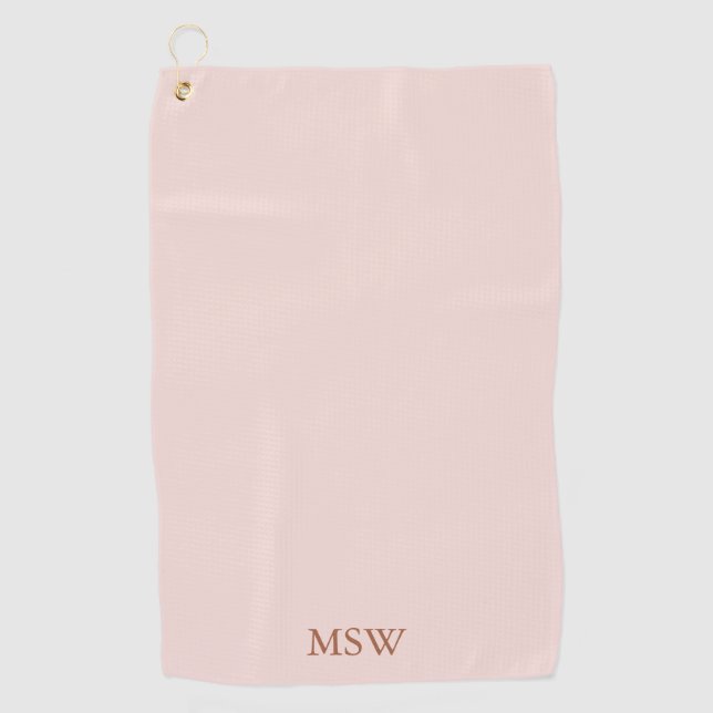 Elegant blush pink custom monogram initials chic golf towel (Front)