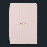 Elegant blush pink custom monogram initials name iPad mini cover<br><div class="desc">Elegant custom name monogram blush pink solid plain colour iPad Air Cover.  Minimalist,  simple,  modern,  stylish design.
Dusty rose customisable serif text on blush pink solid plain colour background.</div>