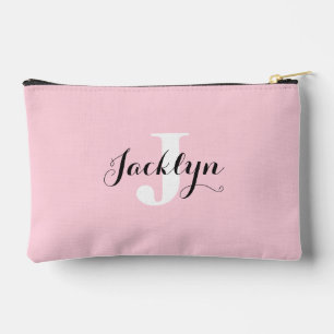 Elegant Blush Pink Custom Name Accessory Pouch