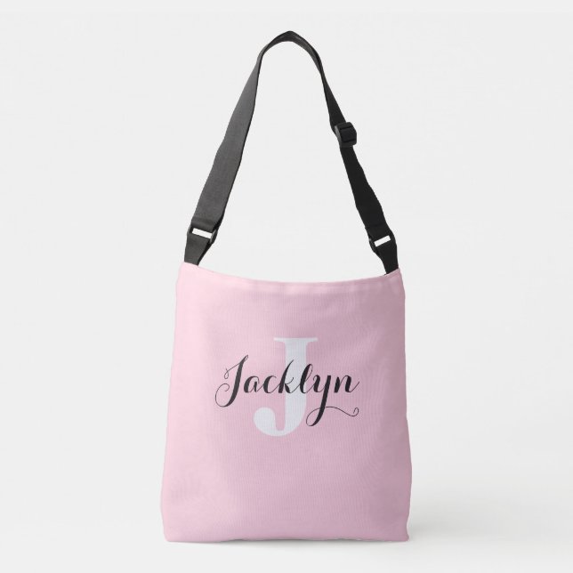 Elegant Blush Pink Custom Name  Crossbody Bag (Front)