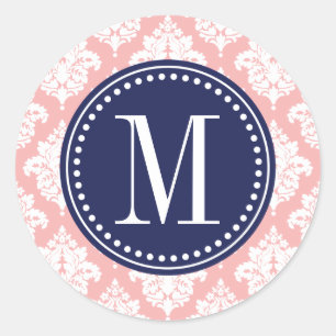Elegant Blush Pink Damask Personalised Classic Round Sticker