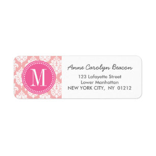 Elegant Blush Pink Damask Personalised Return Address Label