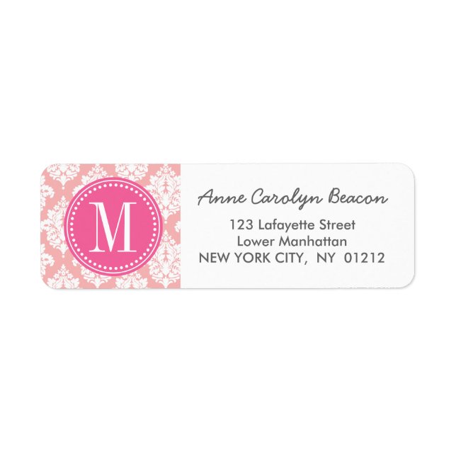 Elegant Blush Pink Damask Personalised Return Address Label (Front)