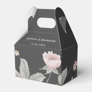 Elegant Blush Pink & Dark Grey Floral Wedding Favour Box