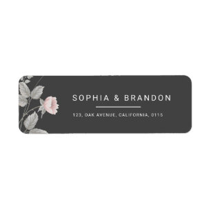 Elegant Blush Pink & Dark Grey Floral Wedding Return Address Label