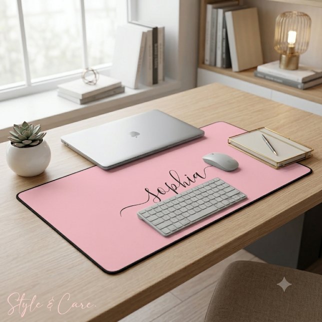 Elegant Blush Pink Desk Mat Featuring Your Name (Elegant Blush Pink Desk Mat Featuring Your Name)