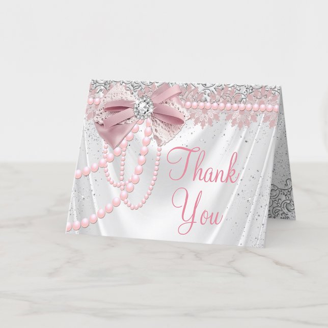 Elegant Blush Pink Diamond Pearl Girly Baby Shower Thank You Card (Add your own message or leave blank for your handwritten message when they arrive.)
