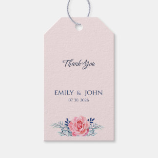 Elegant Blush Pink Dusty Blue Floral wedding Favor Gift Tags