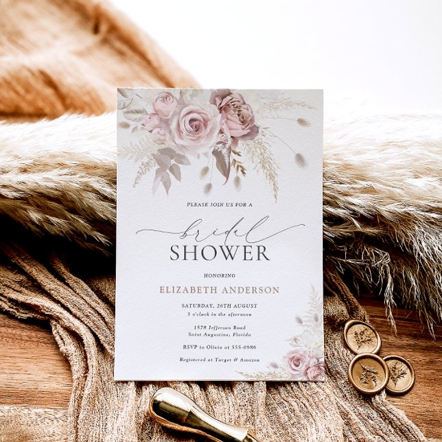 Elegant Blush Pink Dusty Rose Floral Bridal Shower Invitation (Creator Uploaded)