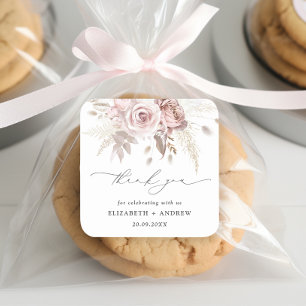 Elegant Blush Pink Dusty Rose Floral Wedding Square Sticker