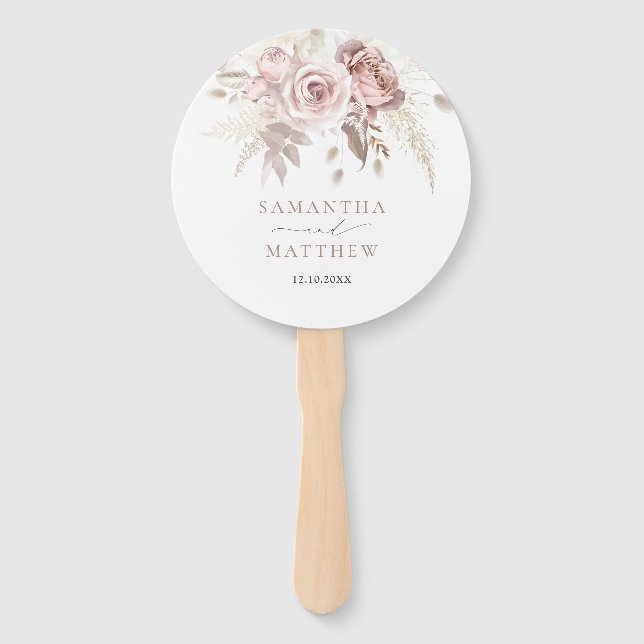 Elegant Blush Pink Dusty Rose Wedding Program Hand Fan (Front)