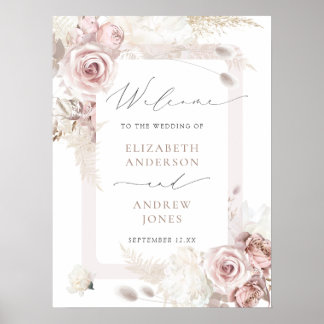 Elegant Blush Pink Dusty Rose Wedding Welcome Poster