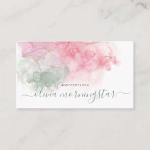 Elegant Blush Pink Dusty Sage Alcohol Ink Business Card