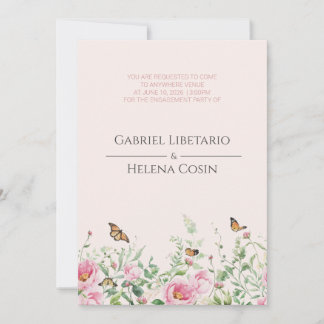 Elegant Blush Pink Floral 2-Sided Engagement Party Invitation