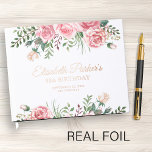Elegant blush pink floral 90th birthday party  guest book<br><div class="desc">Stylish rustic pink roses,  feminine floral 90th birthday party personalized luxury rose gold guest book.        You can choose the color of the foil: GOLD,  ROSE GOLD,  or SILVER.</div>