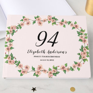Elegant Blush Pink Floral 94th Birthday  Guest Book
