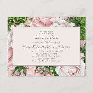 Elegant Blush Pink Floral and Cream Engagement Postcard