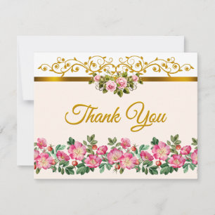 Elegant Blush Pink Floral and Golden Script Card