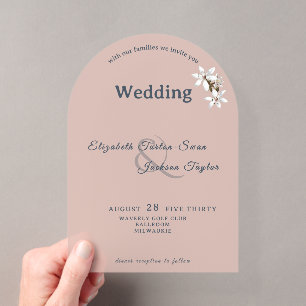 Elegant Blush Pink Floral Arch Wedding Acrylic Invitations