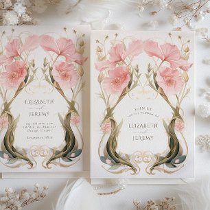 Elegant Blush & Pink Floral Art Nouveau Wedding Invitation