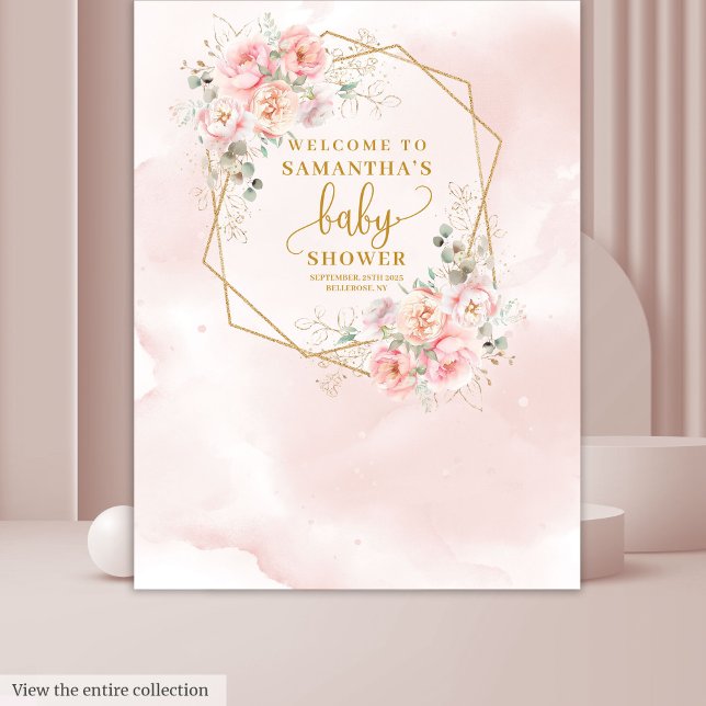 Elegant blush pink floral baby shower backdrop tapestry (Elegant blush pink floral baby shower backdrop)