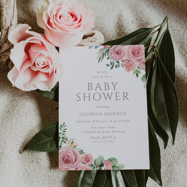 Elegant Blush Pink Floral Baby Shower Invitation (Creator Uploaded)