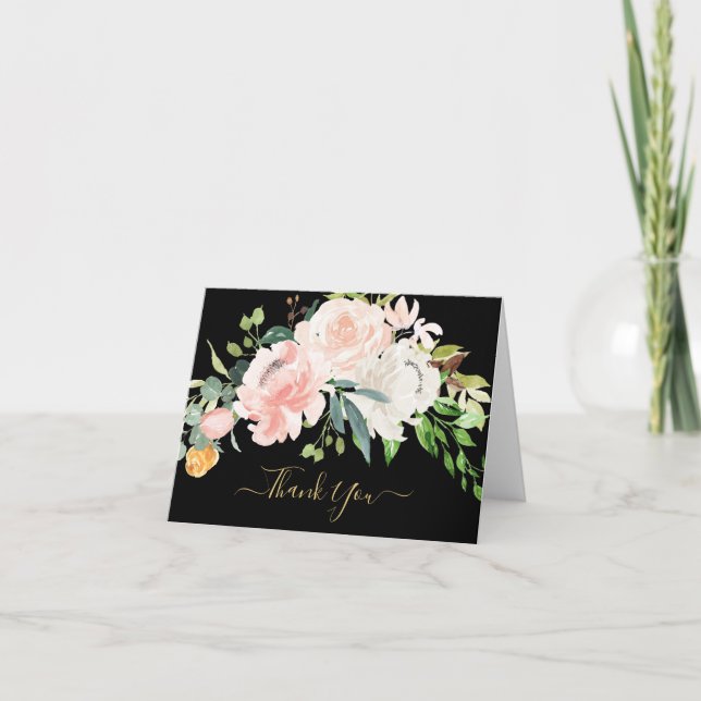 Elegant Blush & Pink Floral Baby Shower Thank You Card (Front)