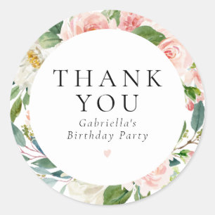 Elegant Blush Pink Floral Birthday Party Classic Round Sticker