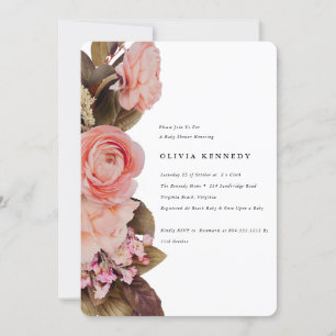 Elegant Blush Pink Floral Blooms Baby Shower Invitation
