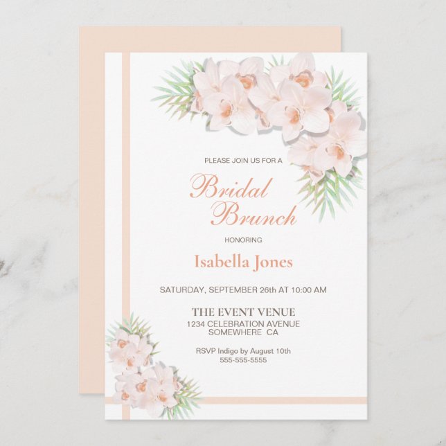 Elegant Blush Pink Floral Bridal Brunch Invitation (Front/Back)