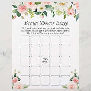 Elegant Blush Pink Floral Bridal Shower Bingo Game Flyer