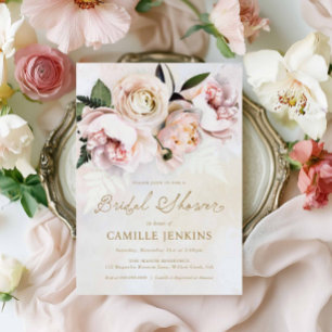 Elegant Blush Pink Floral Bridal Shower Invitation
