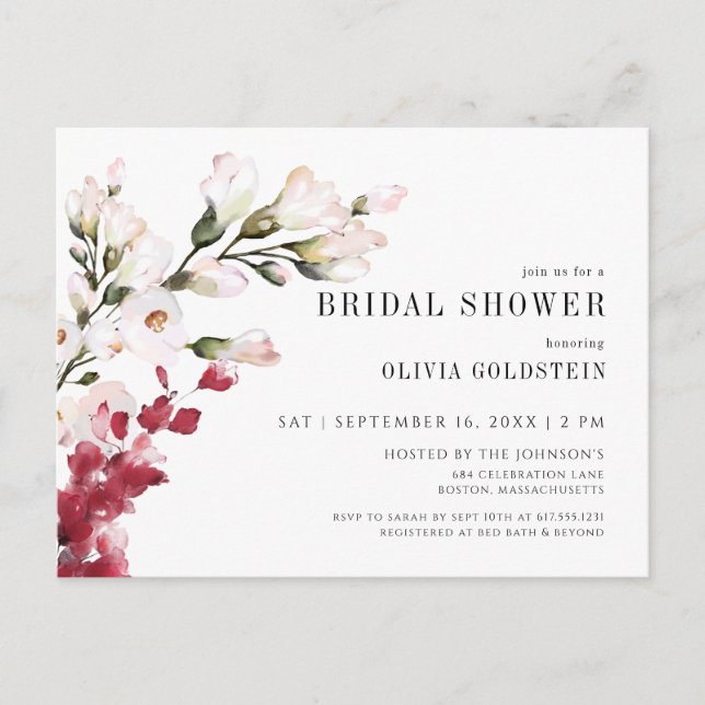 Elegant Blush Pink Floral Bridal Shower Invitation Postcard (Front)