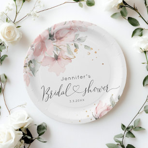Elegant Blush pink floral bridal shower Paper Plate