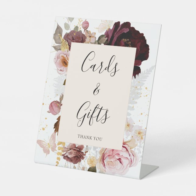 Elegant Blush Pink Floral Bridal Shower  Pedestal Sign (Front)