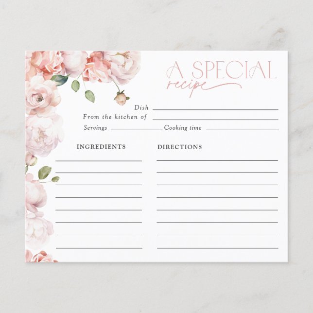 Elegant Blush Pink Floral Bridal Shower Recipe (Front)