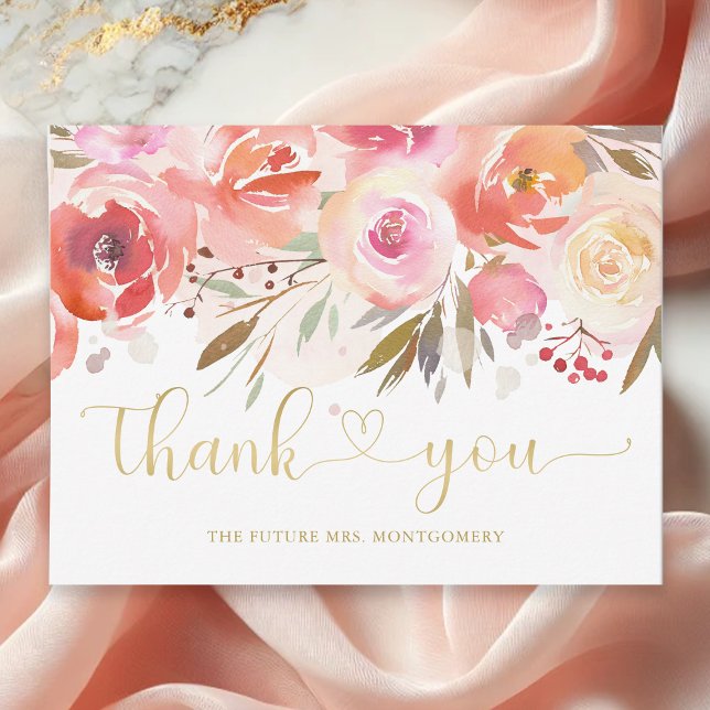 Elegant Blush Pink Floral Bridal Shower Thank You Postcard (Elegant Blush Pink Rose Floral Bridal Shower Thank You Card)