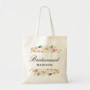 Elegant blush pink floral bridesmaid tote bag