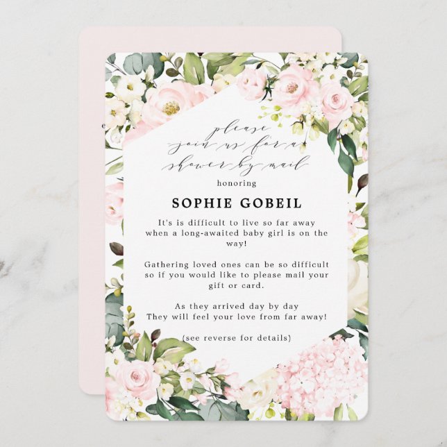 Elegant Blush Pink Floral By Mail Baby Shower Invitation (Front/Back)