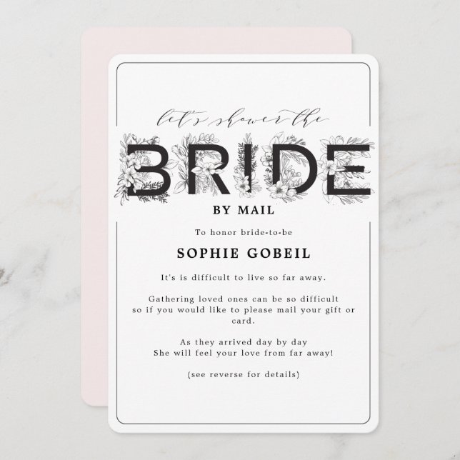 Elegant Blush Pink Floral By Mail Bridal Shower Invitation (Front/Back)